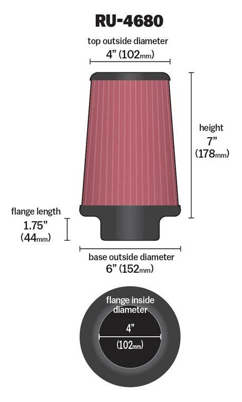 K&N Engineering K&N Universal Clamp-On Air Filter 4in FLG / 6in B / 4in T / 7in H RU-4680