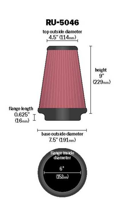 K&N Engineering K&N Universal Clamp-On Air Filter 6in FLG / 7-1/2in B / 4-1/2in T / 9in H RU-5046