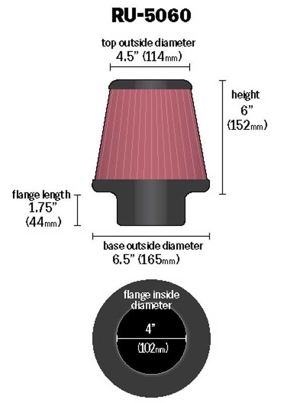 K&N Engineering K&N Universal Clamp-On Air Filter 4in FLG / 6-1/2in B / 4-1/2in T / 6in H RU-5060
