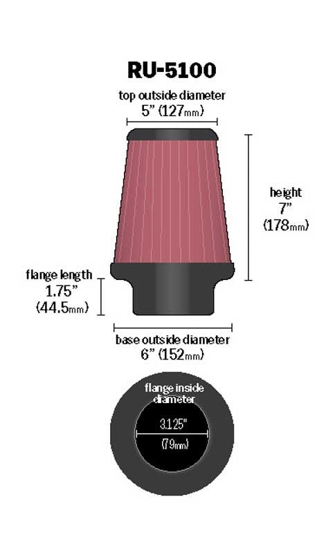 K&N Engineering K&N Universal Clamp-On Air Filter 3-1/8in FLG / 6in B / 5in T / 7in H RU-5100