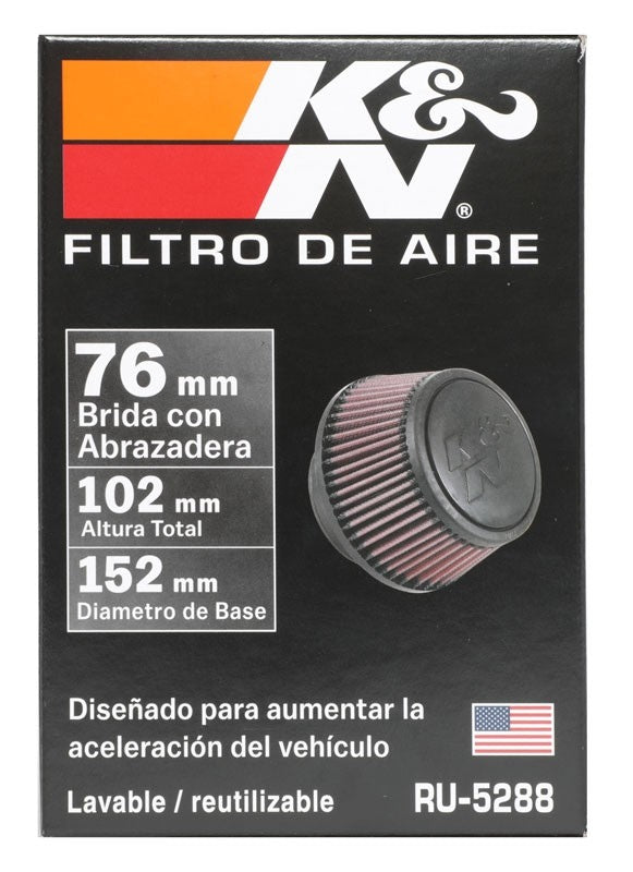 K&N Engineering K&N Universal Round Clamp-On Air Filter 3in Flange ID x 6in Base OD x 4.625in Top OD x 3in Height RU-5288