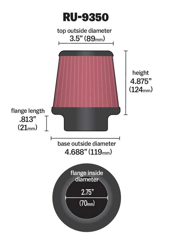 K&N Engineering K&N Universal Clamp-On Air Filter 2-3/4in FLG / 4-11/16in B / 3-1/2in T / 4-7/8in H RU-9350