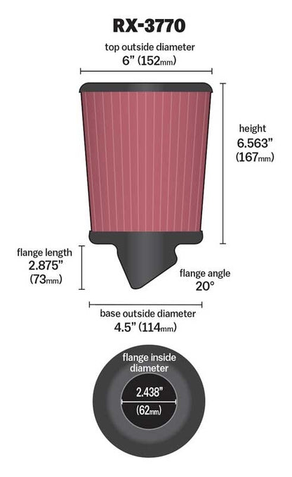 K&N Engineering K&N Filter Universal X Stream Clamp-On 3in Flange 4.5in Base 6in Top 6.125in Height RX-3770