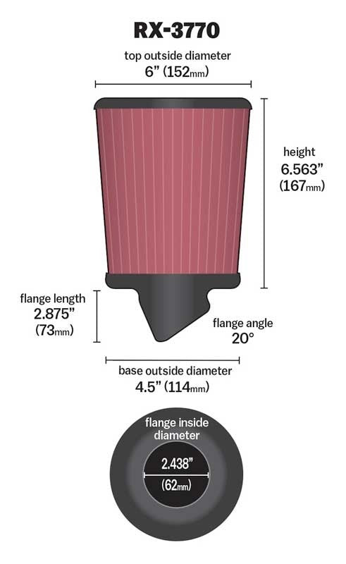 K&N Engineering K&N Filter Universal X Stream Clamp-On 3in Flange 4.5in Base 6in Top 6.125in Height RX-3770