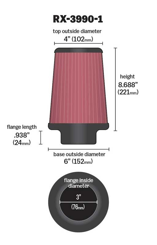 K&N Engineering K&N Filter Universal X Stream Clamp-On 4in Top OD x 6in Base OD x 8.688in H x 3in Flange ID RX-3990-1