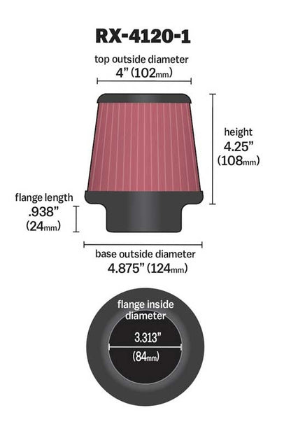 K&N Engineering K&N Universal X-Stream Clamp-On Air Filter 3.313in Flg ID/4.875in Base OD/4in Top OD/4.25in H RX-4120-1