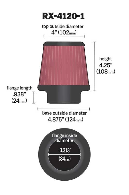K&N Engineering K&N Universal X-Stream Clamp-On Air Filter 3.313in Flg ID/4.875in Base OD/4in Top OD/4.25in H RX-4120-1