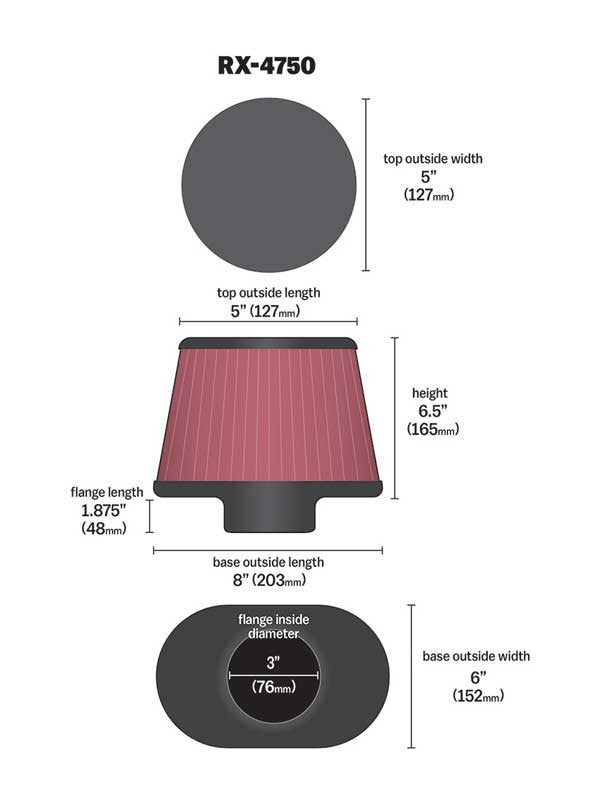 K&N Engineering K&N Filter Universal X Stream Clamp-On 3in Flange ID 6inx8in Base 5inx5in Top 6.5in Height RX-4750