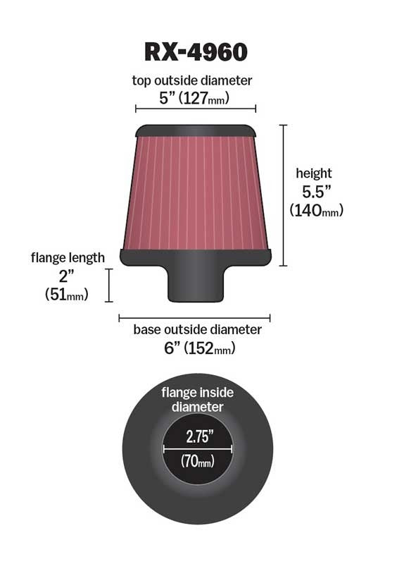 K&N Engineering K&N Filter Universal X Stream Clamp-On 2.75in Flange ID / 6in Base OD / 5in Top OD / 5.5in Height RX-4960
