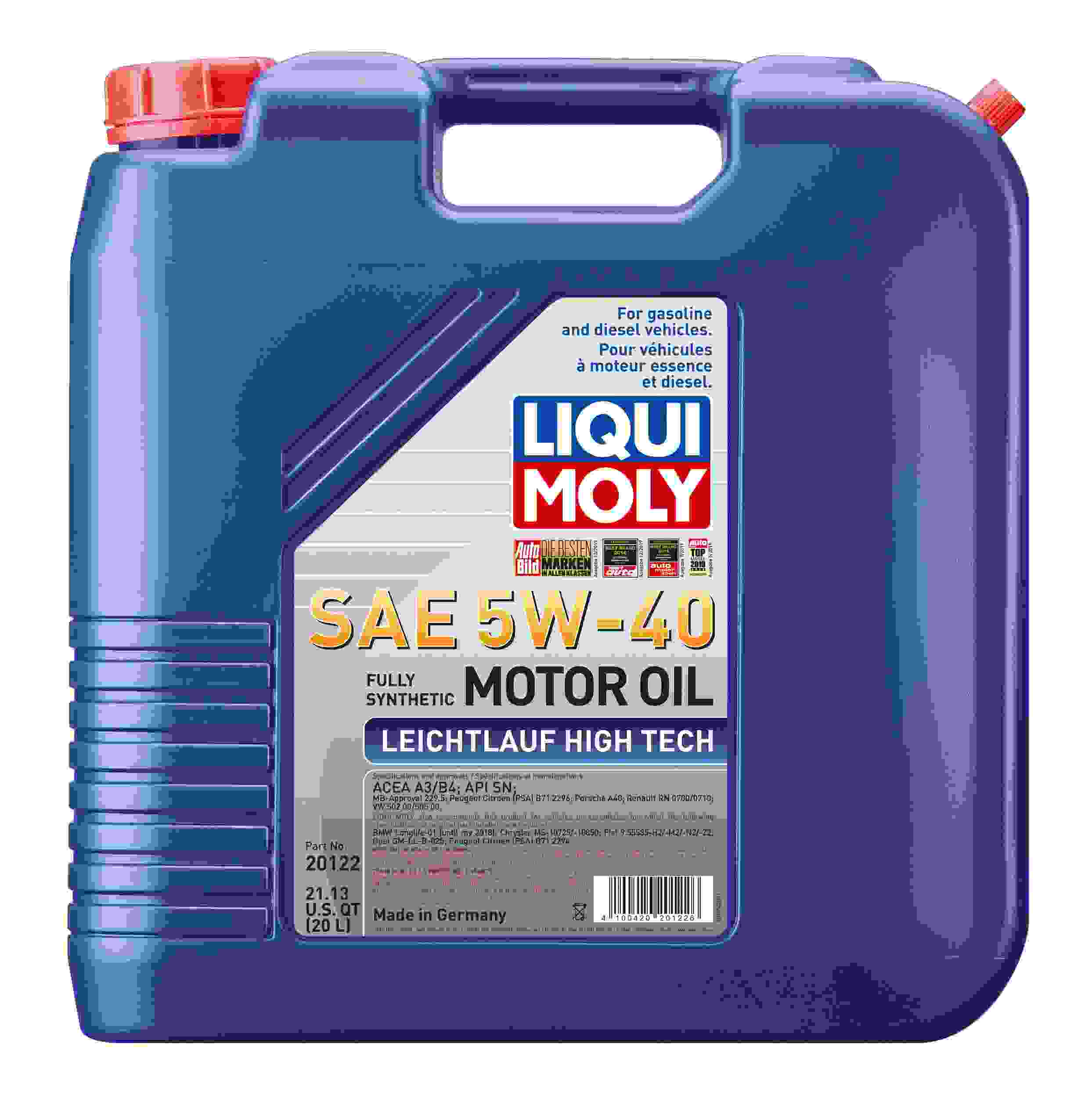 LIQUI MOLY 20L Leichtlauf (Low Friction) High Tech Motor Oil SAE 5W40 20122