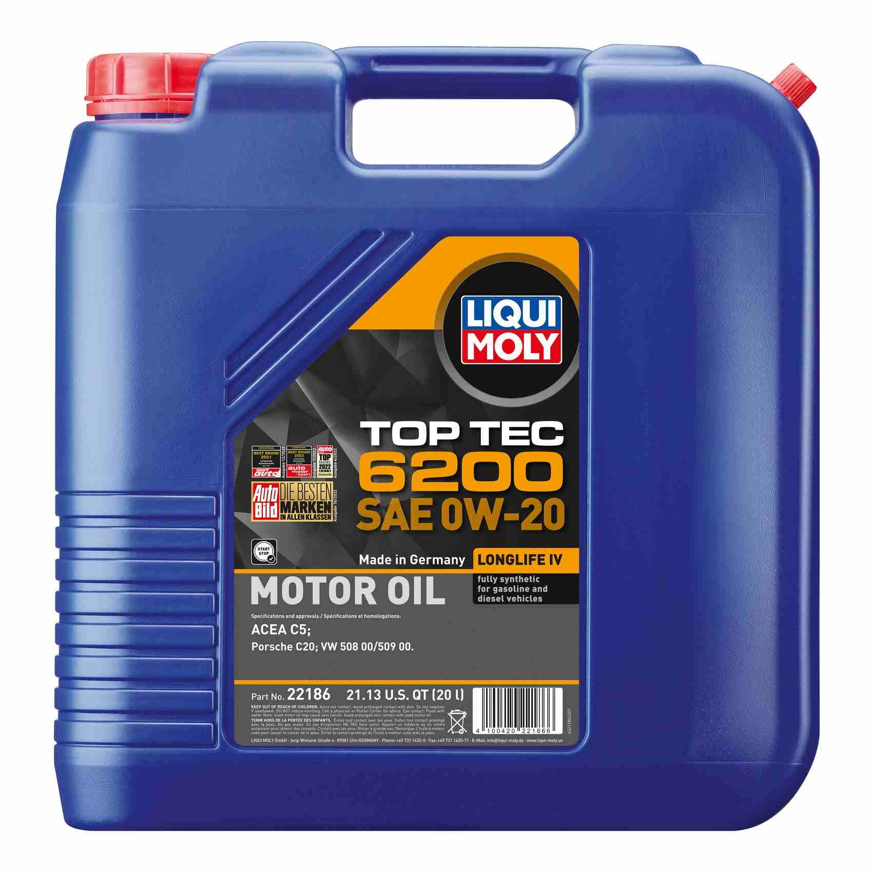 LIQUI MOLY 20L Top Tec 6200 Motor Oil 0W20 22186