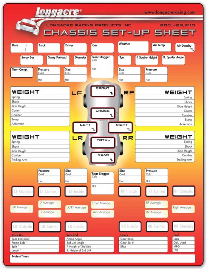 Longacre Chassis Set Up/Tire Sheet Shop Equipment Note Pads and Set Up Sheets main image