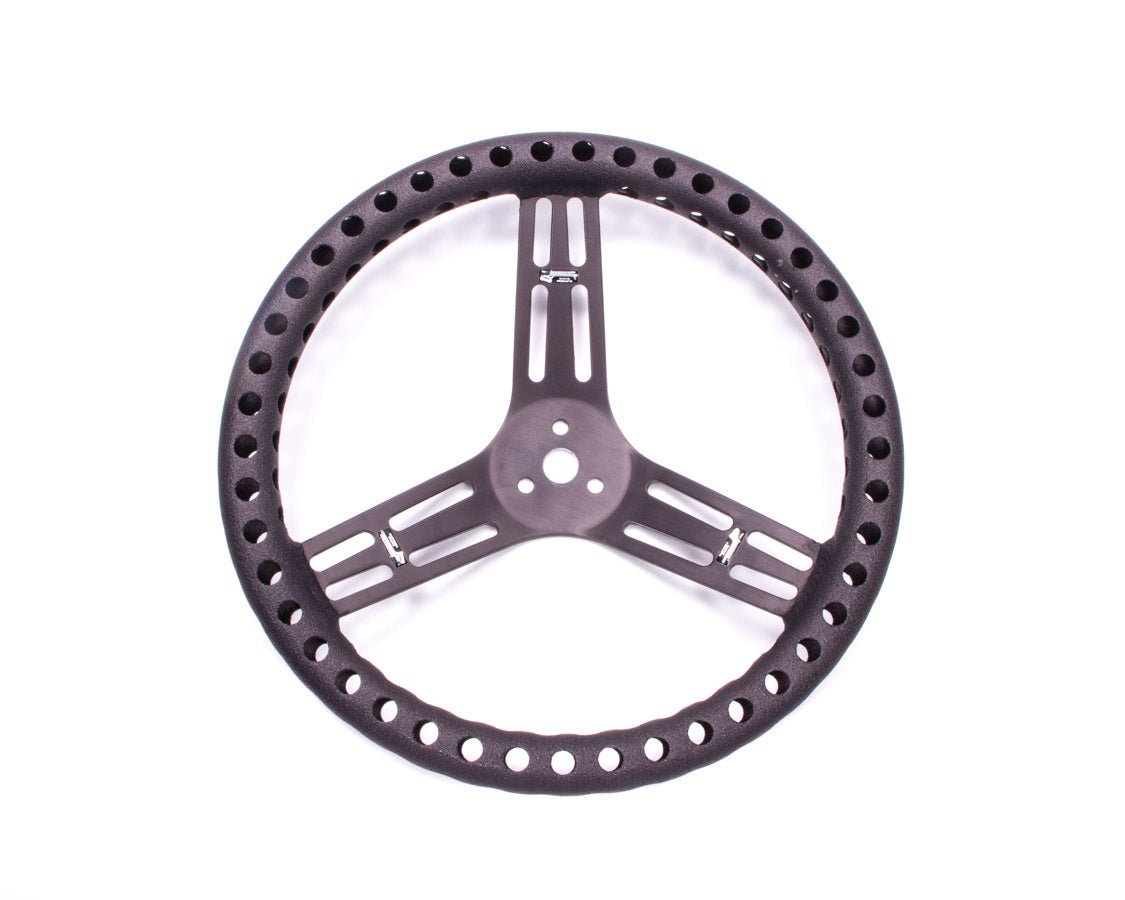 Longacre Streering Wheel 14in Dished Drilled Black Steering Wheels and Components Steering Wheels and Components main image