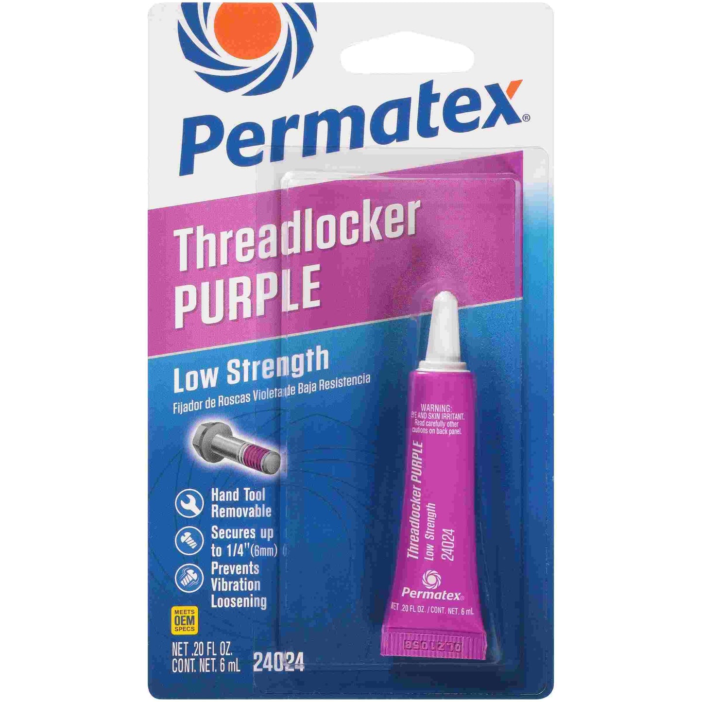 Permatex Low Strength Threadlocker Purple ,  6 mL tube, carded, Each