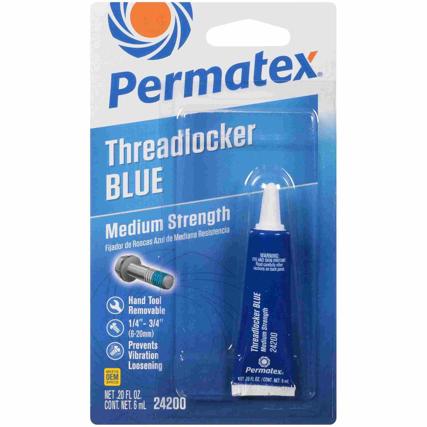 Permatex Medium Strength Threadlocker Blue,  6 mL tube, carded, Each
