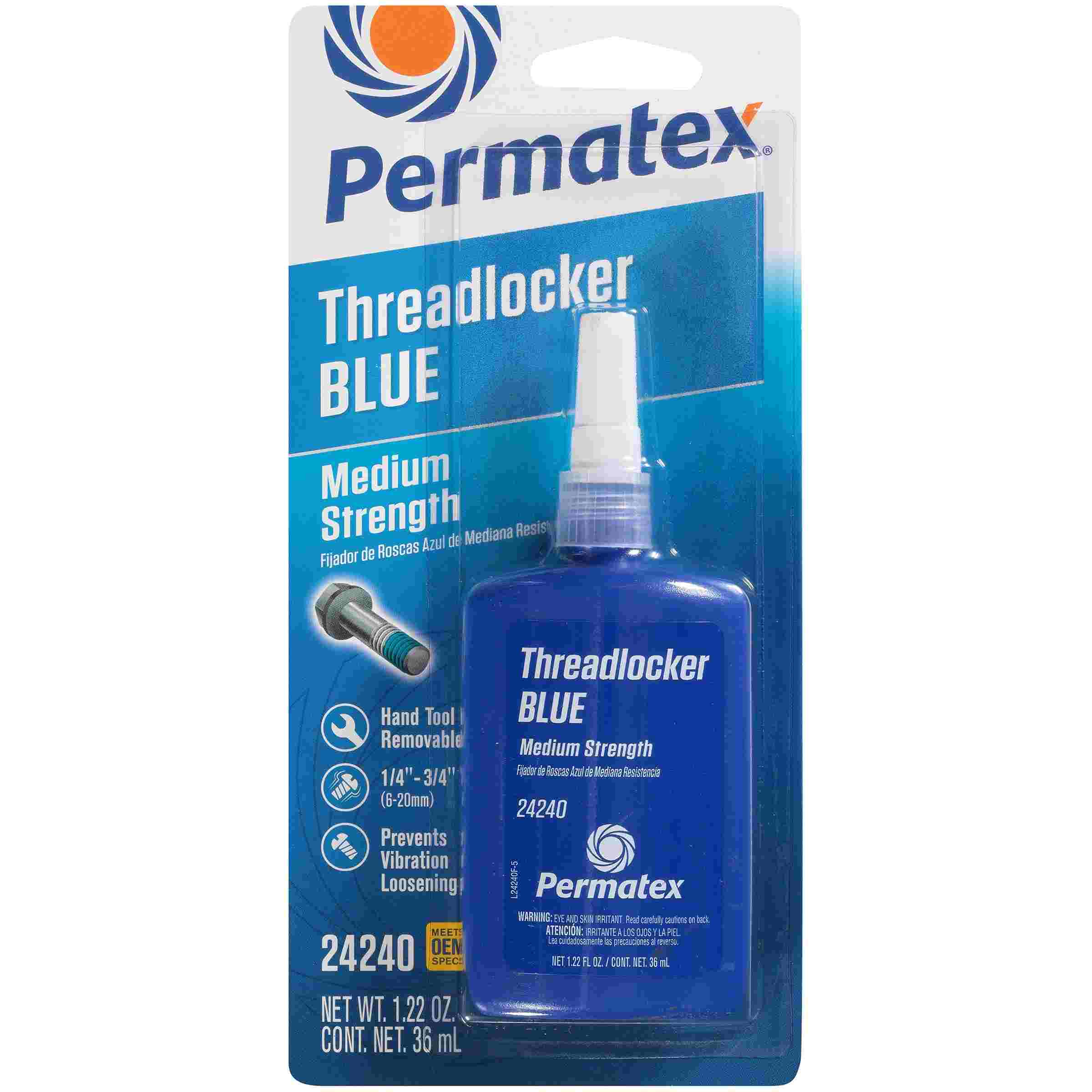 Permatex Medium Strength Threadlocker Blue, 36 mL bottle, carded, Each