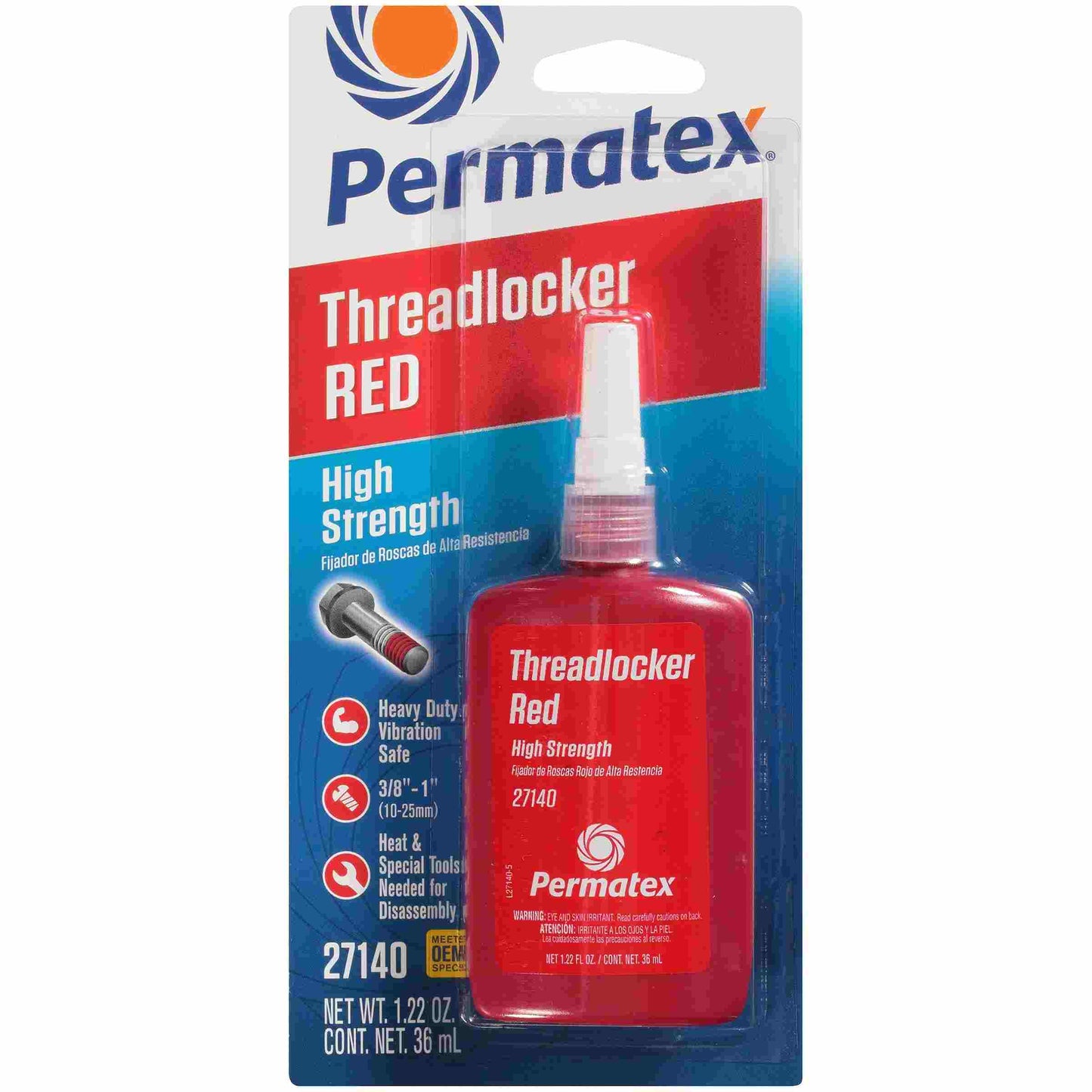 Permatex High Strength Threadlocker Red  ,  36 mL bottle, carded, Each