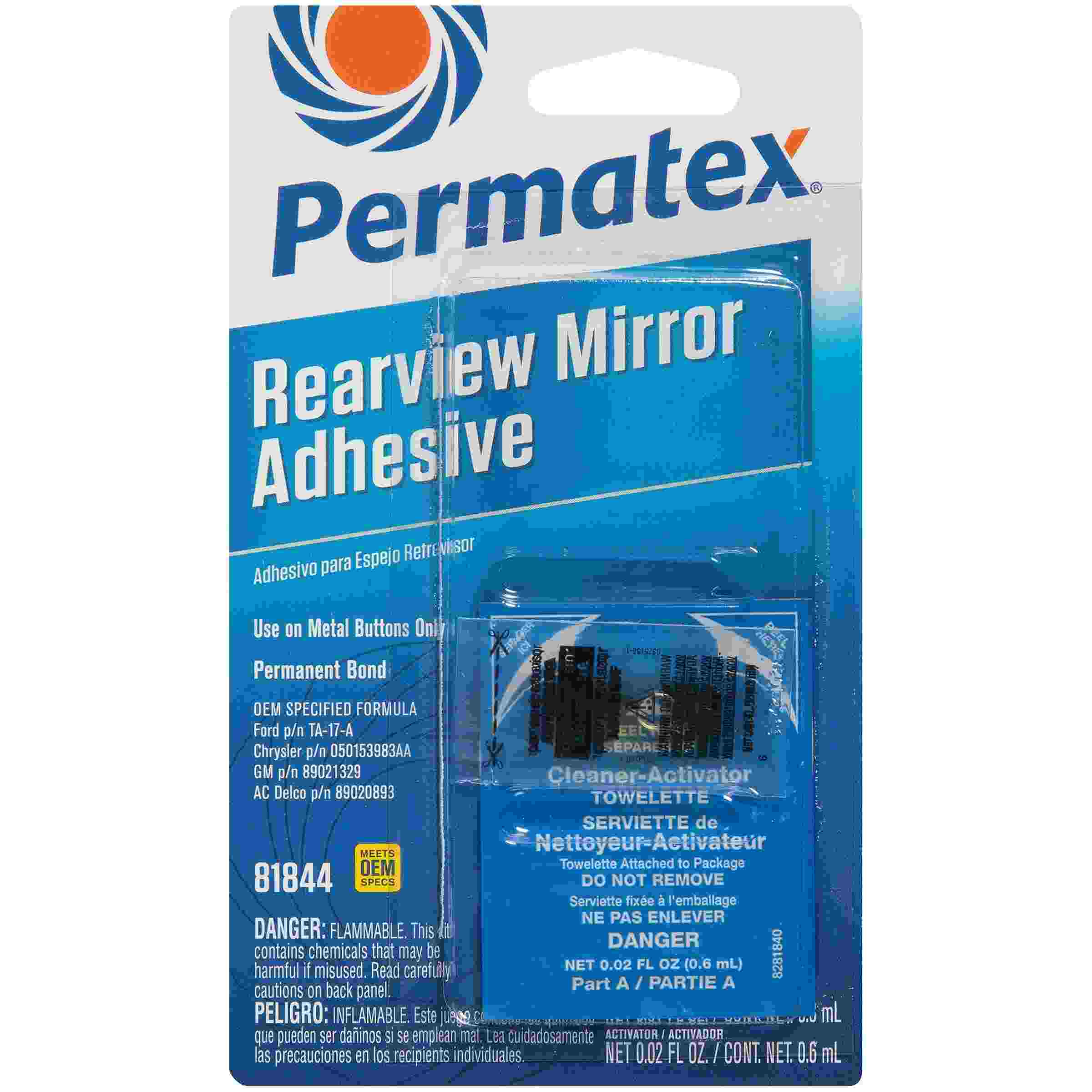 Permatex Rearview Mirror Adhesive, Adhesive .3 mL/ Activator Ampule .6