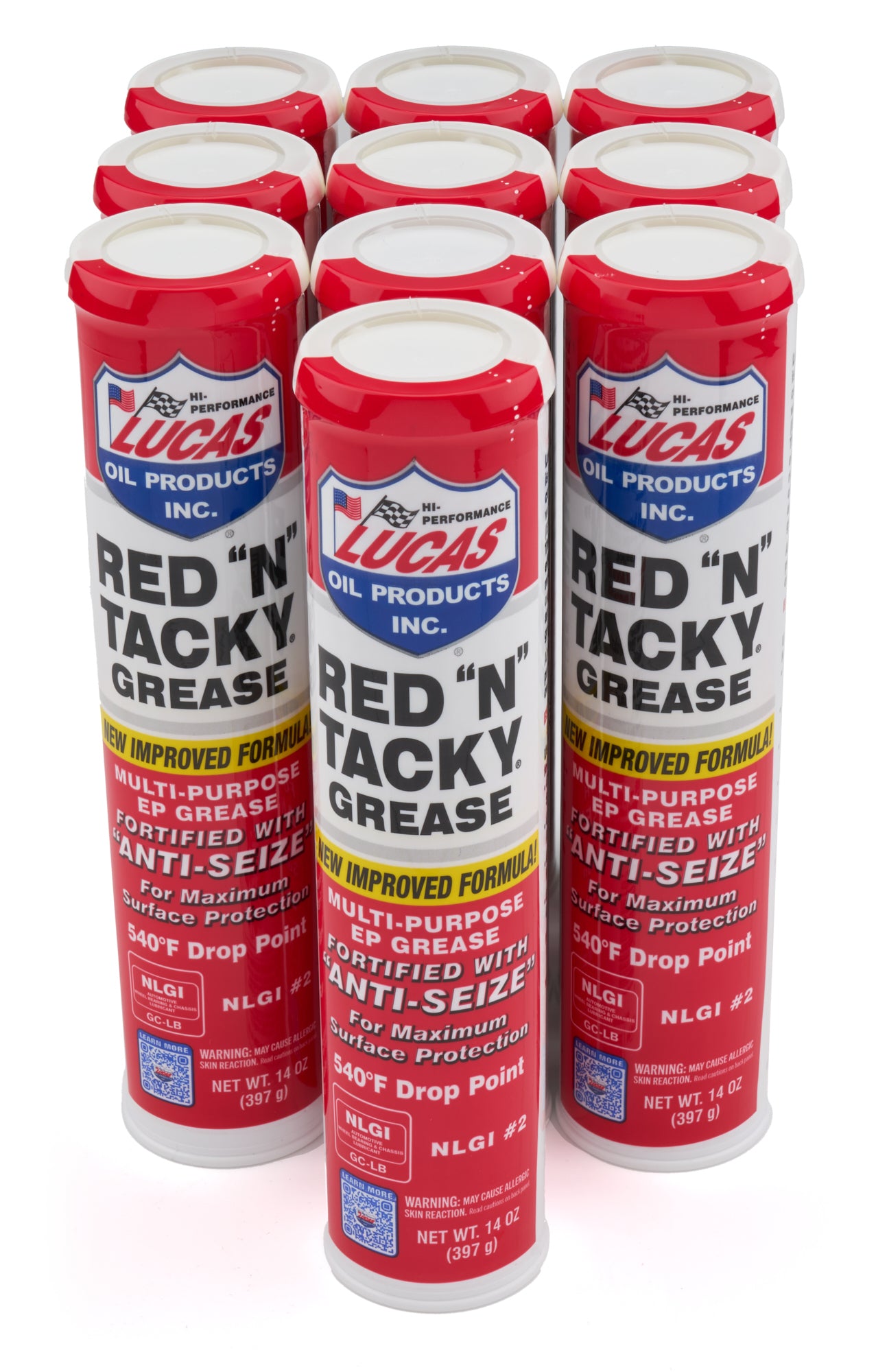 LUCAS OIL Red-N-Tacky Grease Case 10 x 14oz Cartridge Oils, Fluids and Sealer Grease main image