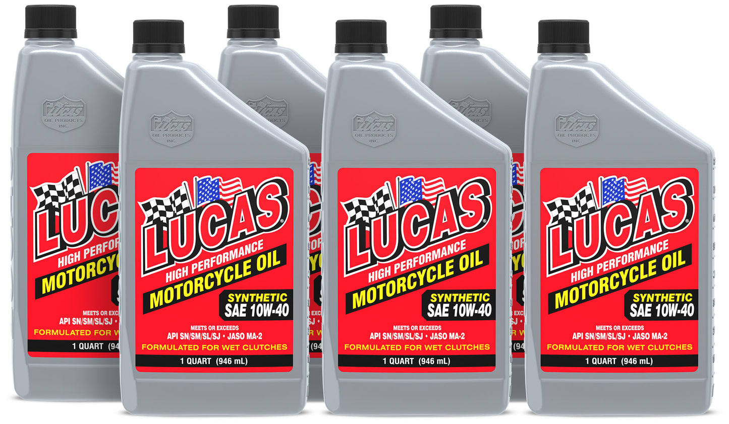 LUCAS OIL Motorcycle Oil 10w40 Synthetic Case 6x1 Quart Oils, Fluids and Sealer Oils, Fluids and Additives main image