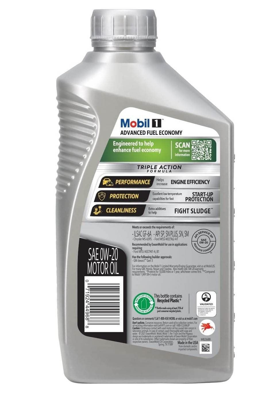 Mobil Motor Oil, Advanced Fuel Economy, 0W20, 1 Qt, Set Of 6