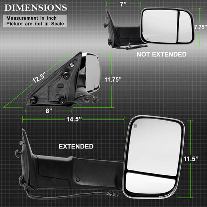SPYDER Xtune Dodge Ram 1500 09-12 Extendable Heated Adjust Mirror Chrome HoUSing Right MIR-DRAM10-PW-R 9933172