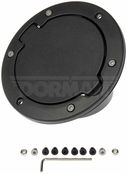 Dorman Fuel Filler Door Kit with aluminum lid and stainless hardware for 2007-2017 Jeep Wrangler 47344