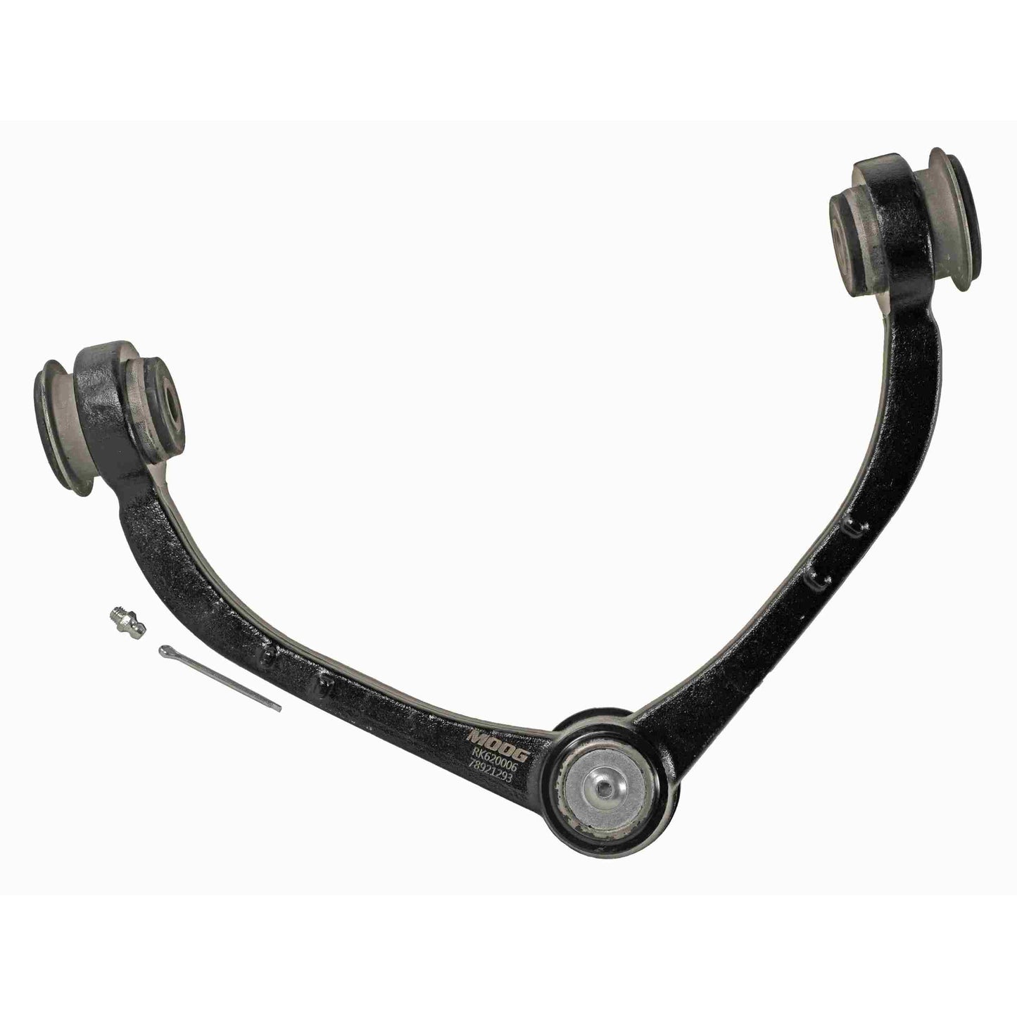 Moog Control Arm and Ball Joint Assembly:Rubber Bushing, Black Painted