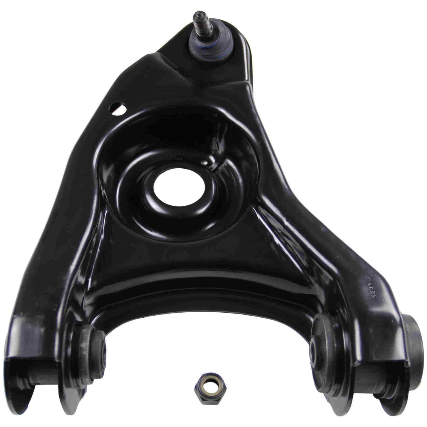 Moog Control Arm and Ball Joint Assembly:Passenger Side, Steel, Black, Ford