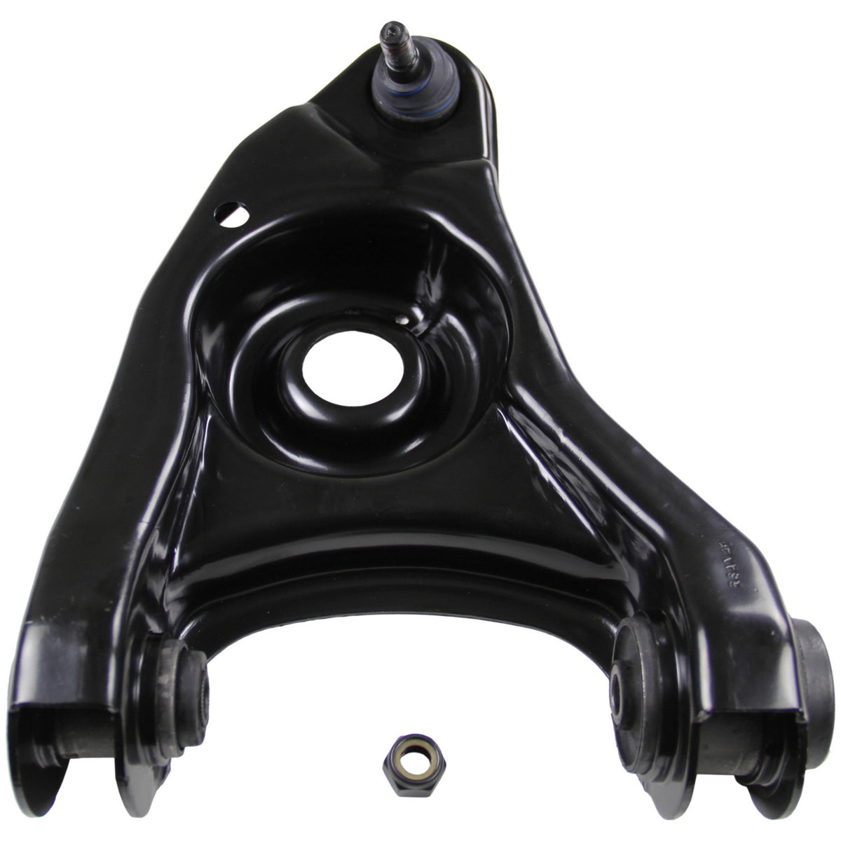 Moog Control Arm and Ball Joint Assembly:Passenger Side, Steel, Black, Ford