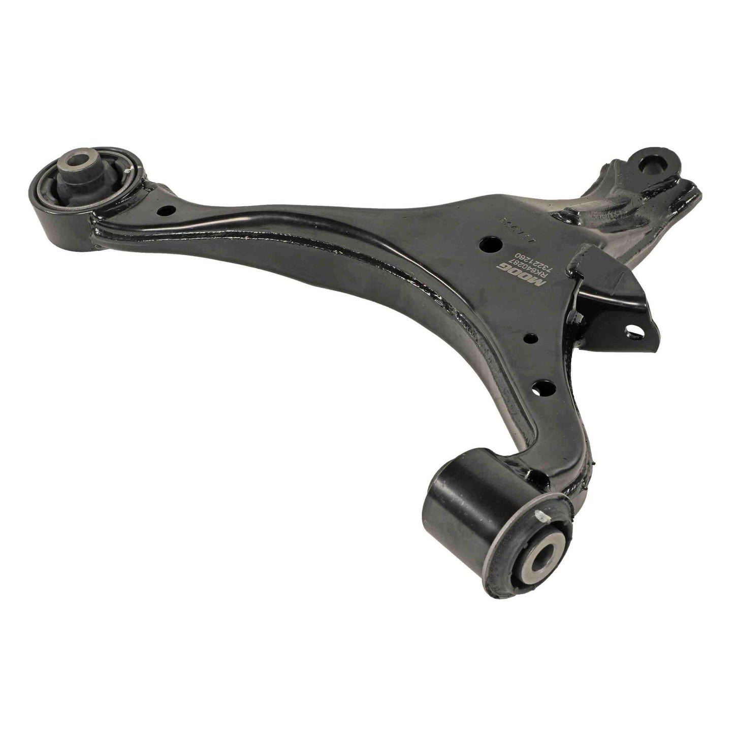 Moog Control Arm:Front Lower, Passenger Side, Steel, Black