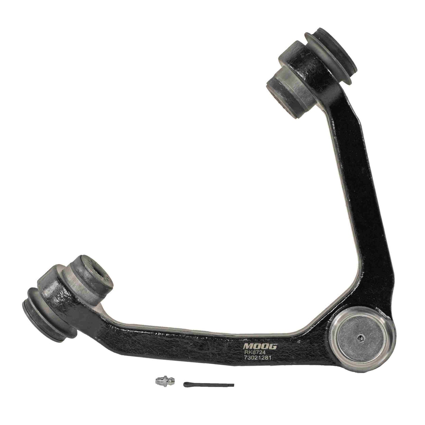 Moog Control Arm and Ball Joint Assembly:Passenger Side, Steel, Black