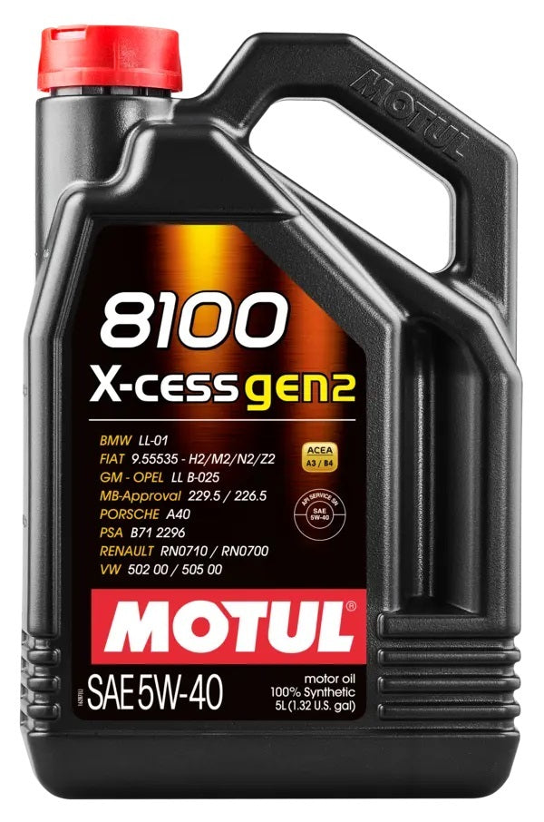 Motul 8100 X-Cess Gen2 5W-40 5 Liter Bottle Oils, Fluids and Additives Motor Oil main image