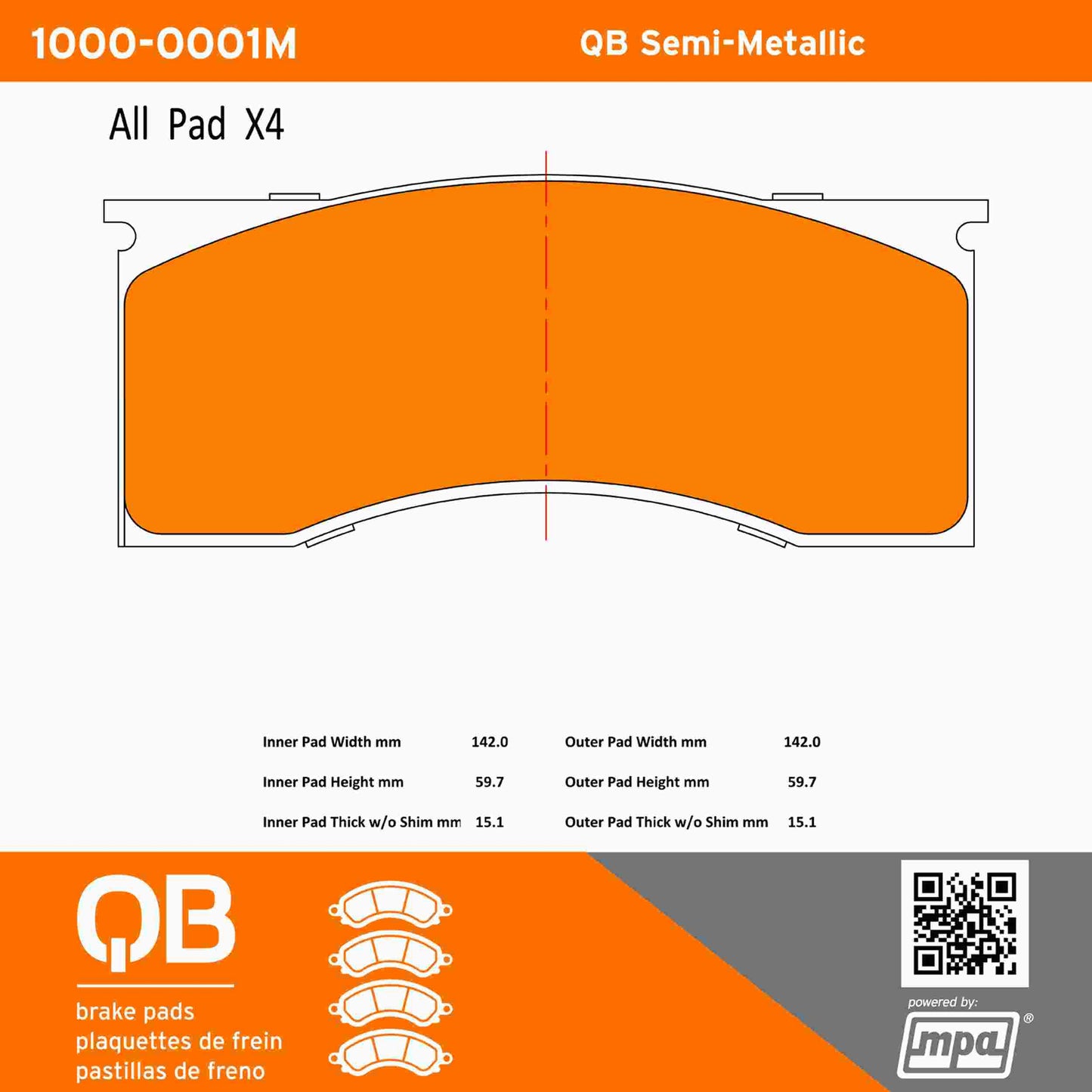 Quality-Built QB Semi-Metallic Brake Pads 1000-0001M