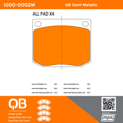 Quality-Built QB Semi-Metallic Brake Pads 1000-0002M