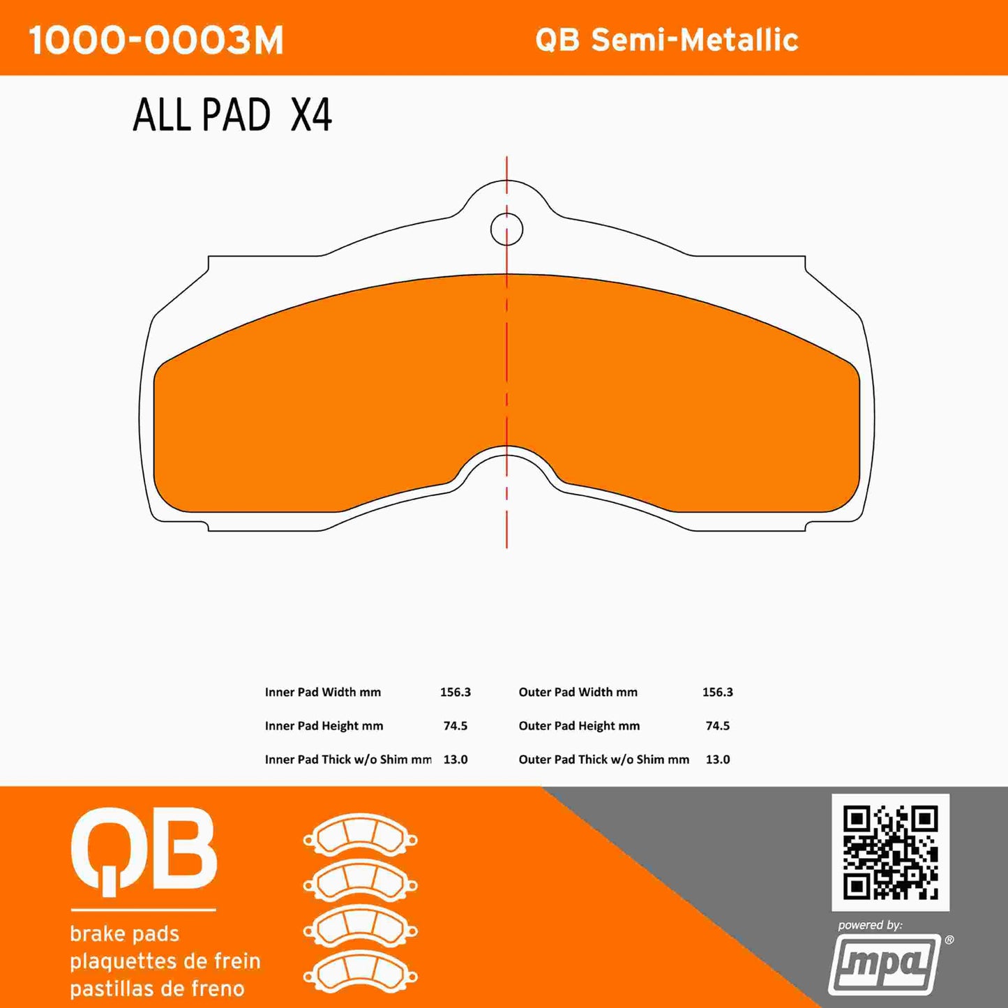Quality-Built QB Semi-Metallic Brake Pads 1000-0003M