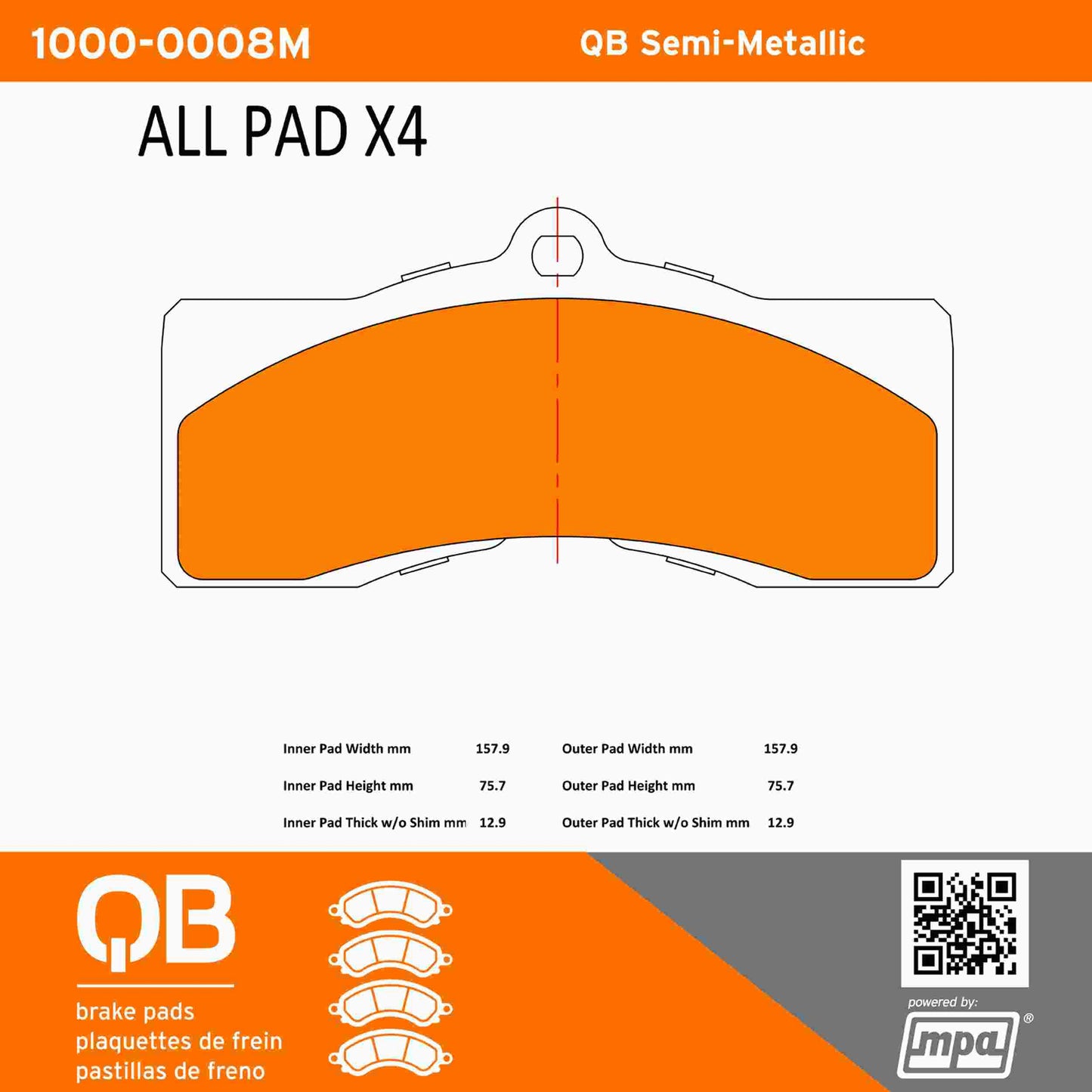 Quality-Built QB Semi-Metallic Brake Pads 1000-0008M