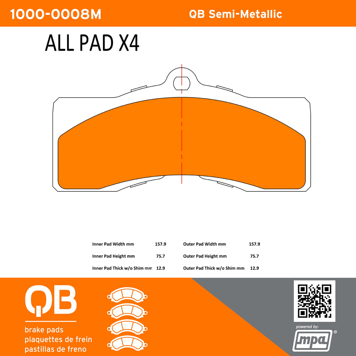 Quality-Built QB Semi-Metallic Brake Pads 1000-0008M