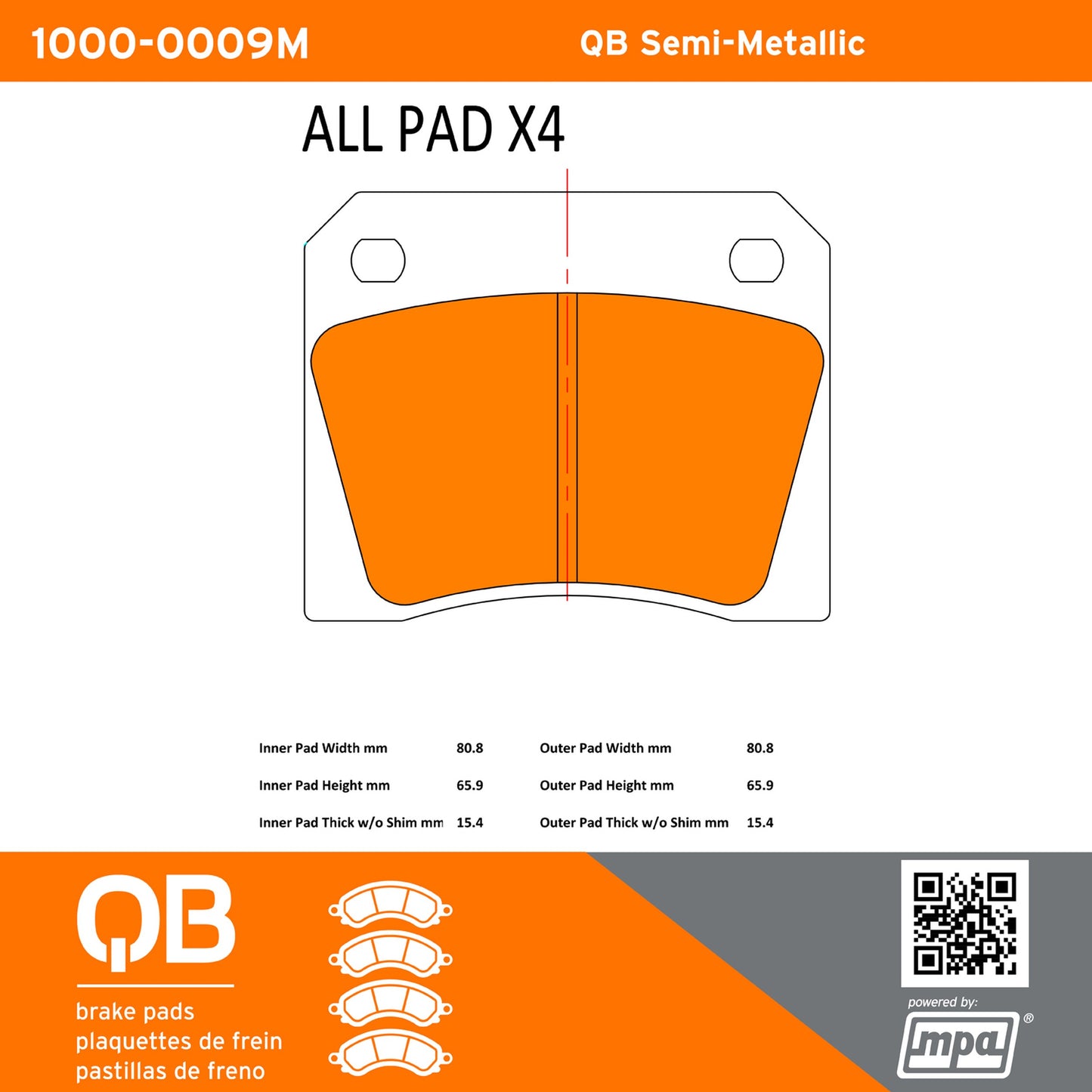 Quality-Built QB Semi-Metallic Brake Pads 1000-0009M