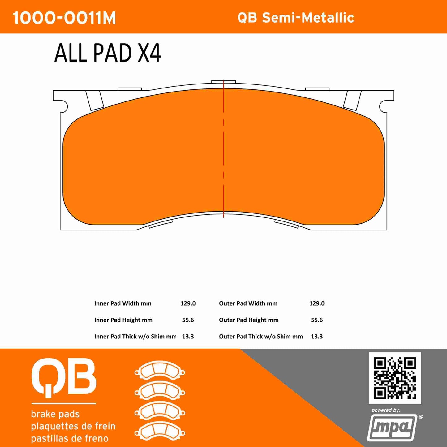 Quality-Built QB Semi-Metallic Brake Pads 1000-0011M