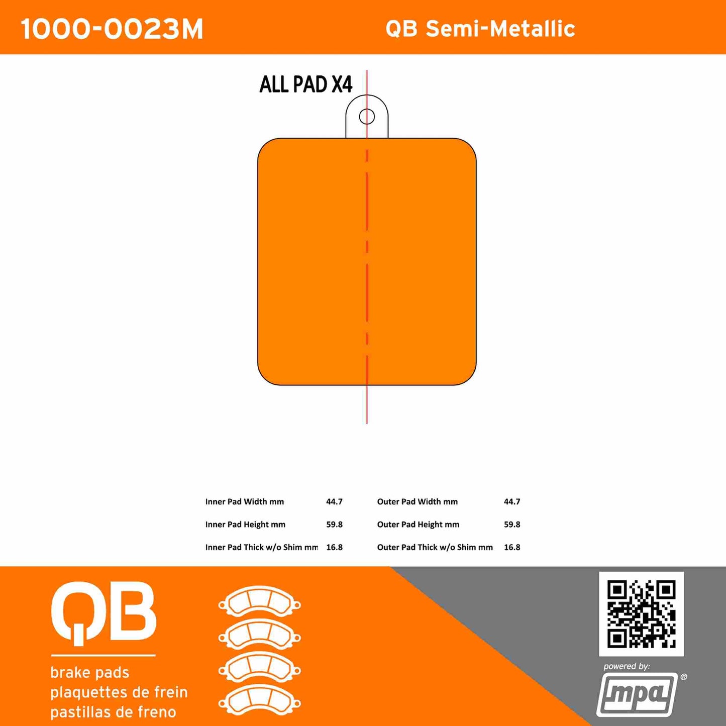 Quality-Built QB Semi-Metallic Brake Pads 1000-0023M