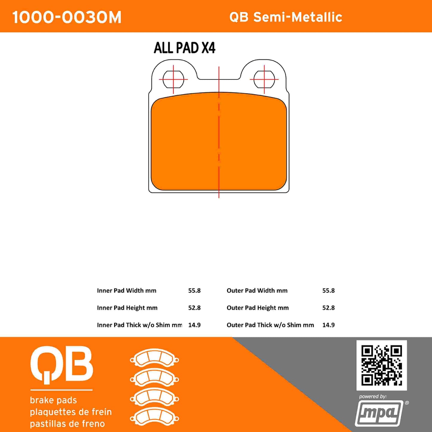 Quality-Built QB Semi-Metallic Brake Pads 1000-0030M