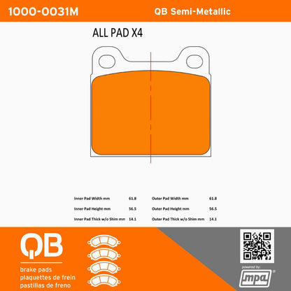 Quality-Built QB Semi-Metallic Brake Pads 1000-0031M