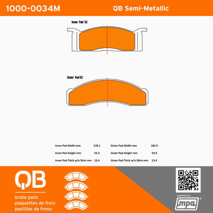 Quality-Built QB Semi-Metallic Brake Pads 1000-0034M
