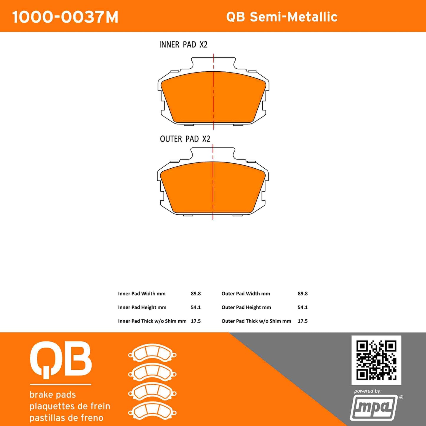 Quality-Built QB Semi-Metallic Brake Pads 1000-0037M