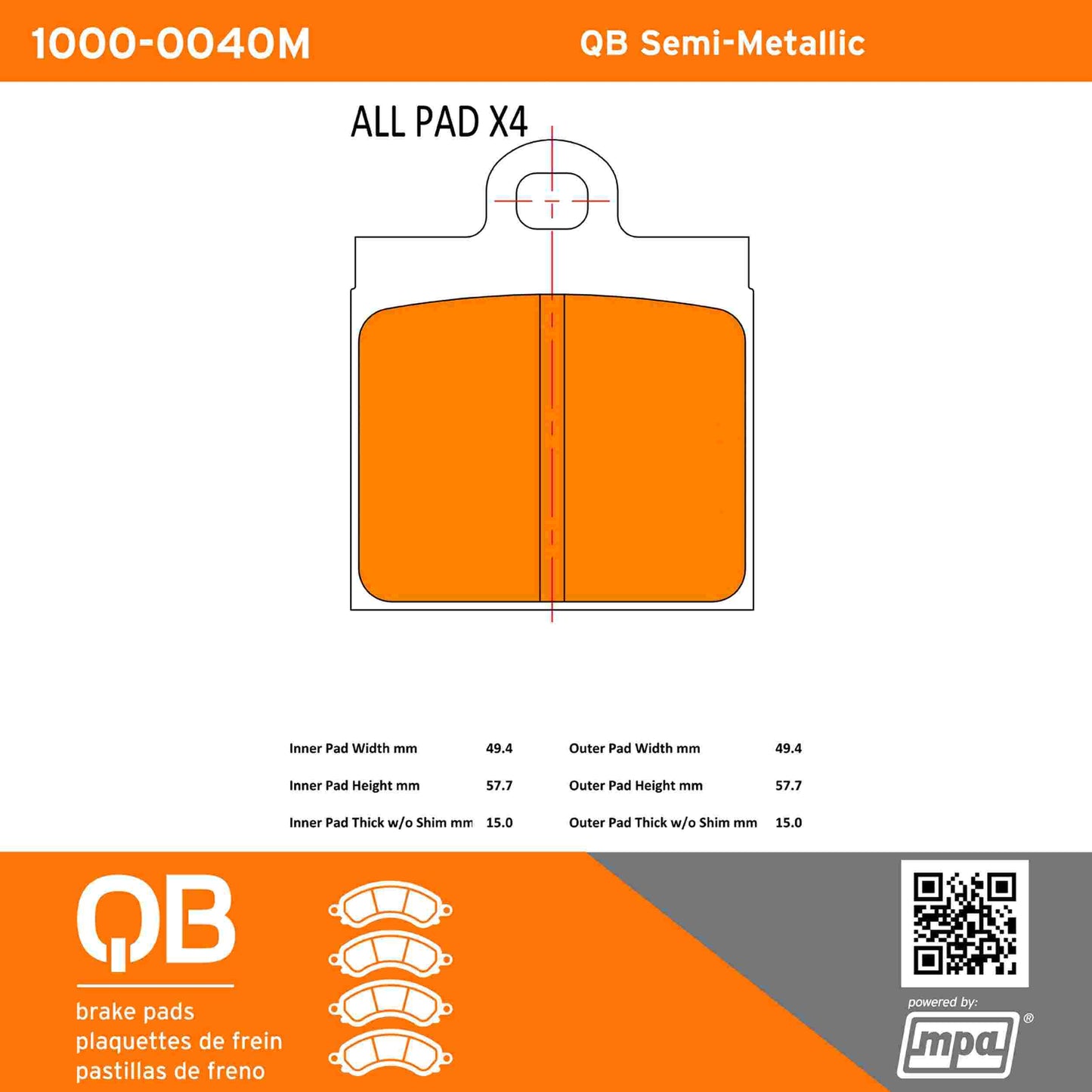 Quality-Built QB Semi-Metallic Brake Pads 1000-0040M