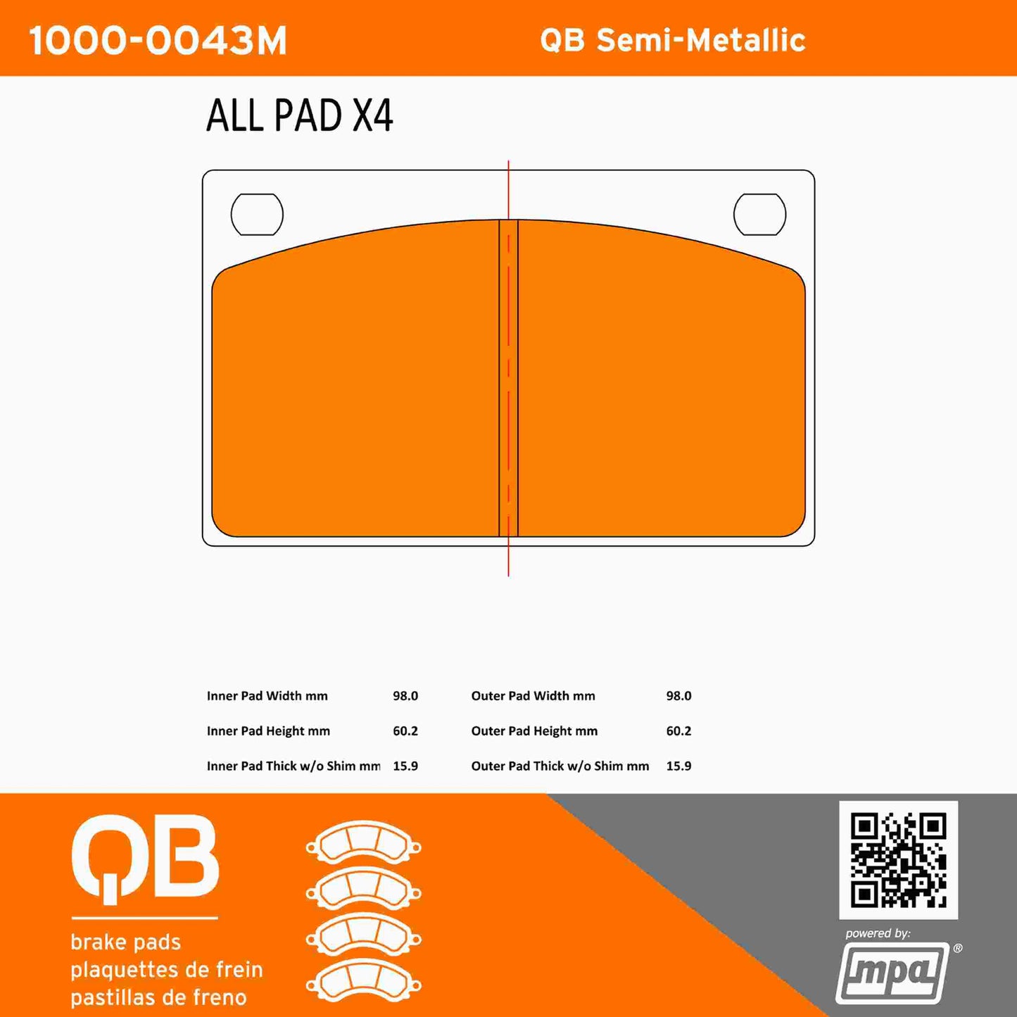 Quality-Built QB Semi-Metallic Brake Pads 1000-0043M