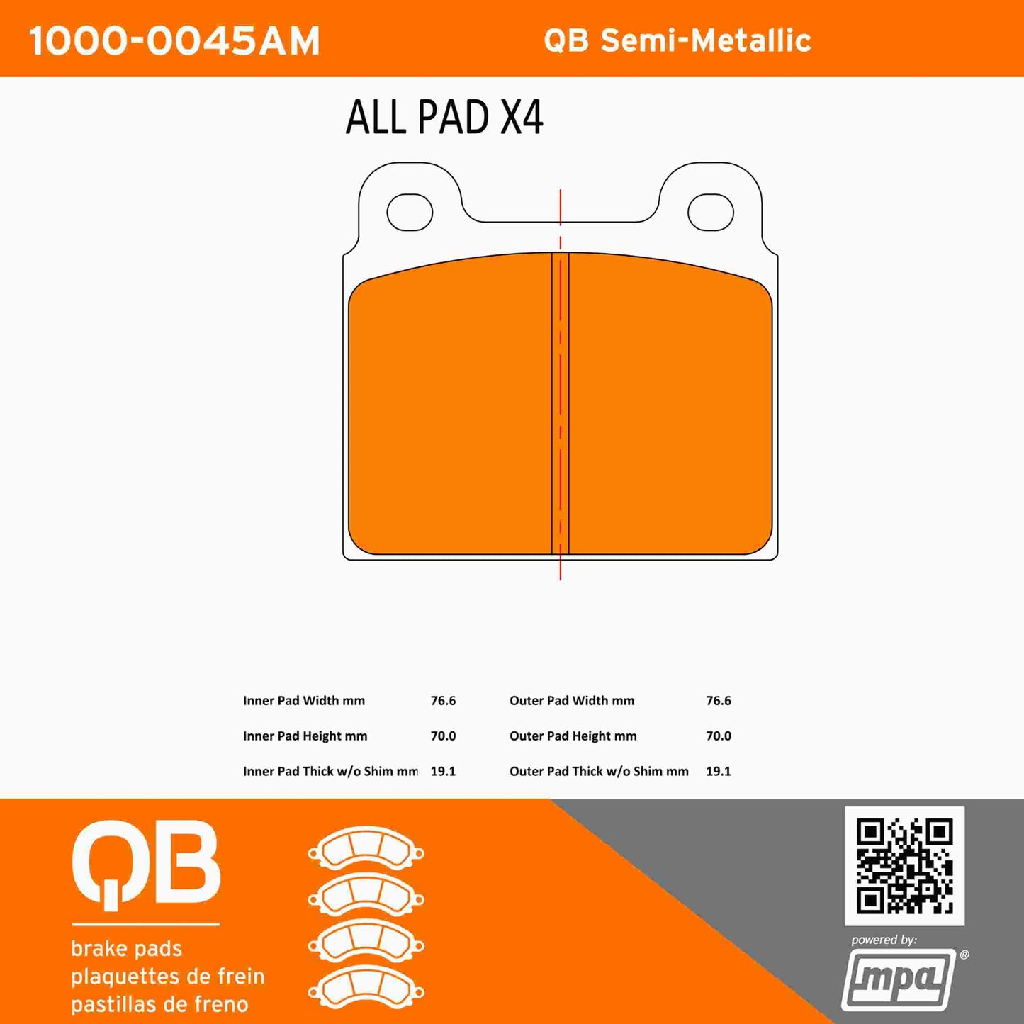 Quality-Built QB Semi-Metallic Brake Pads 1000-0045AM