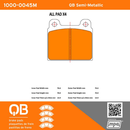 Quality-Built QB Semi-Metallic Brake Pads 1000-0045M