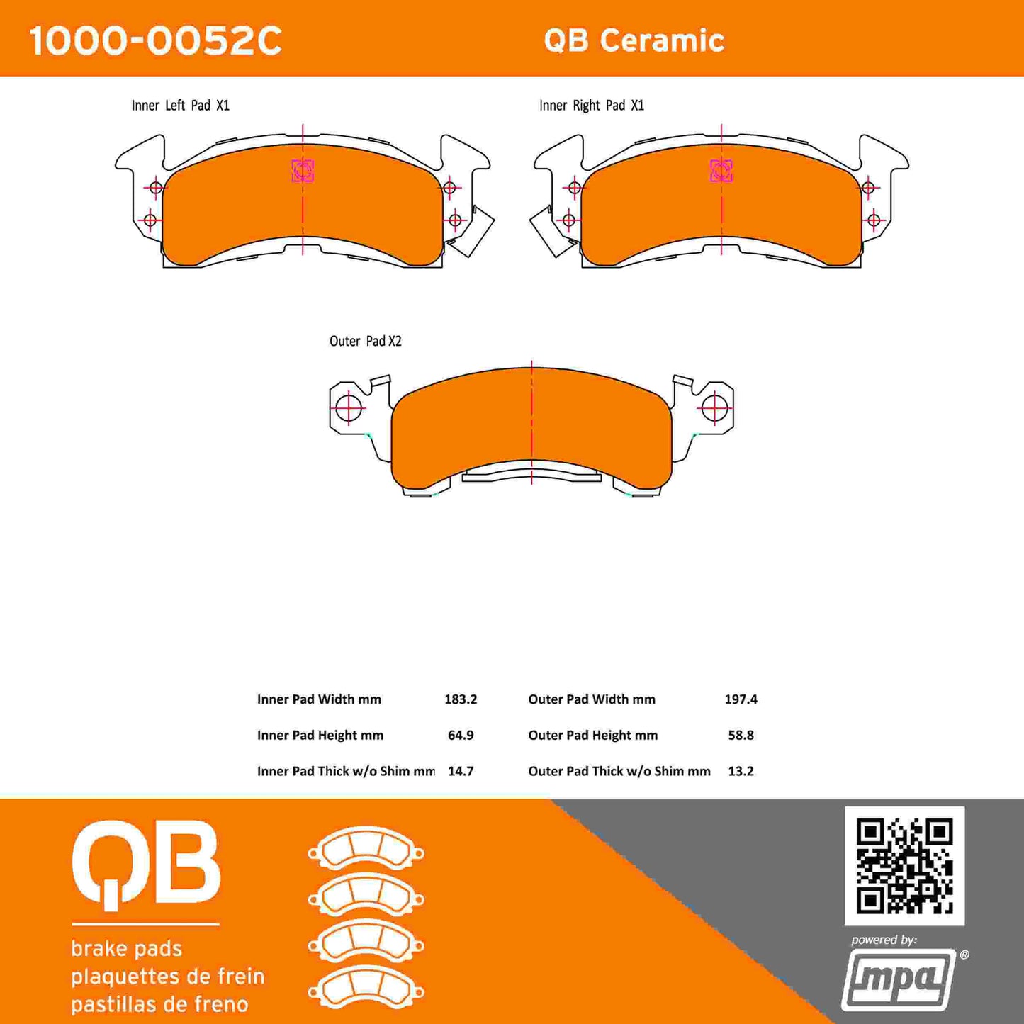 Quality-Built QB Ceramic Brake Pads 1000-0052C